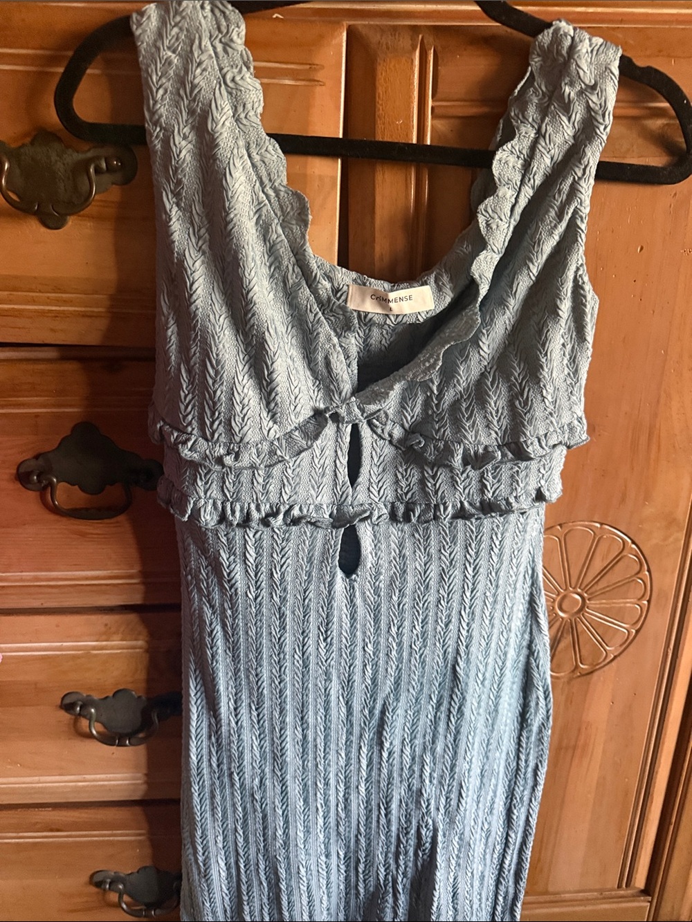 Commense Light Blue Textured Knit Midi Dress